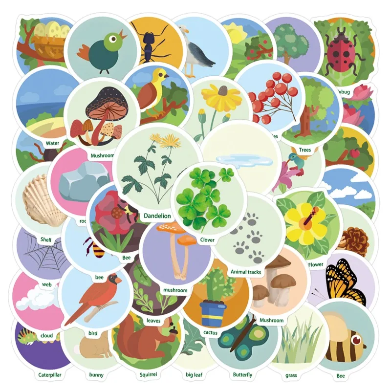 50pcs dessin animé mignon Nature marche Scavenger chasse créatif Doodle autocollants décoratifs