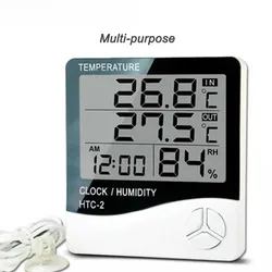 Digital LCD Thermo-hygrometer 1 Piece of Household Indoor and Outdoor Electronic Thermometer, Weather Station with Alarm Clock