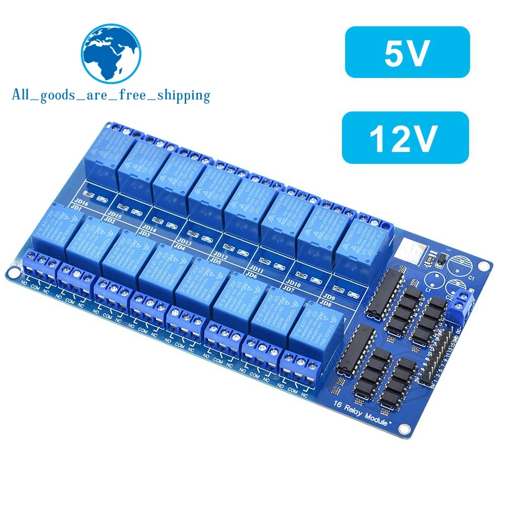 TZT  5V 12V 16 Channel Relay Module for arduino ARM PIC AVR DSP Electronic Relay Plate Belt optocoupler isolation