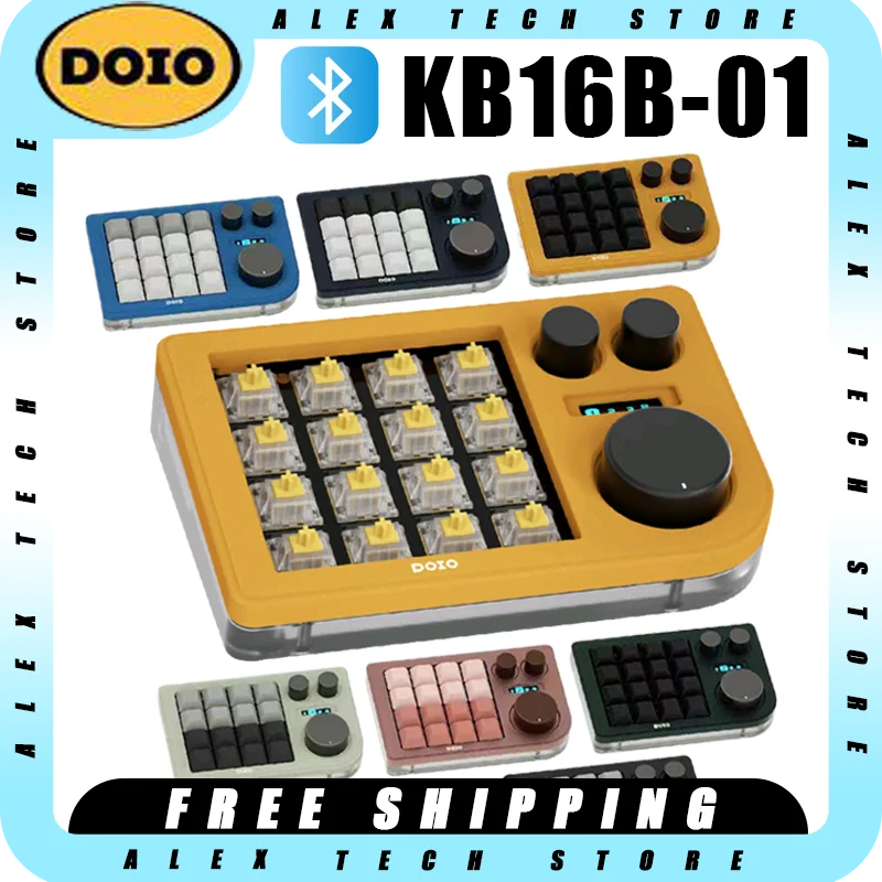 

DOIO Kb16-01 Mechanical Keyboard Dual Mode 16keys Keypad Three Knobs Oled Screen Xda Key Cap Laptop Mini Keyboard Pc Accessories