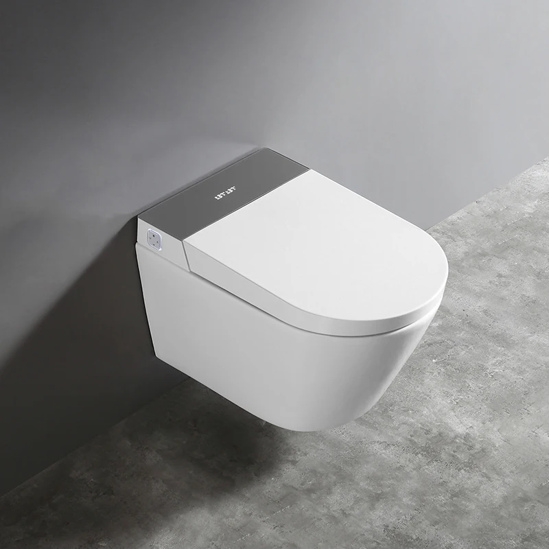 Automatic smart toilet with hidden water tank, wall-mounted P-type deodorant device, extended toilet seat, remote control bidet