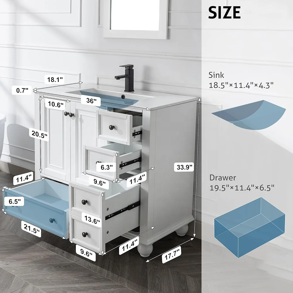 Роскошный водонепроницаемый деревянный шкаф для хранения и туалетный столик в американском ретро-классическом стиле для ванной комнаты