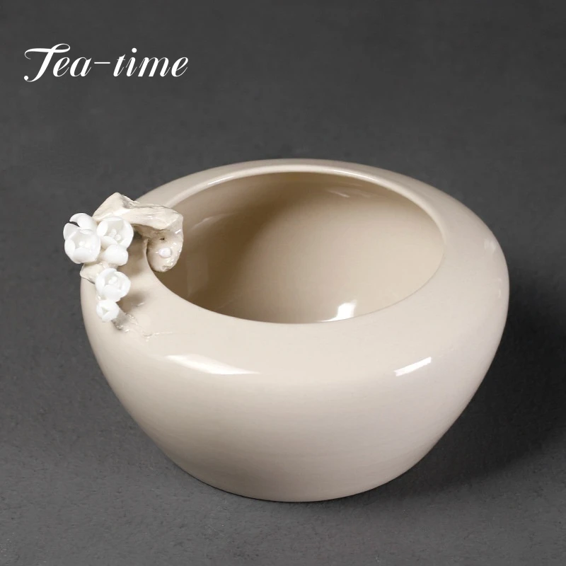 Retro Plant Ash Glaze Ceramic Tea Washing Bowl Hand-kneaded Flower Art Tea Dust Residue Cylinder Barrel Zen Kung Fu Tea Utensils