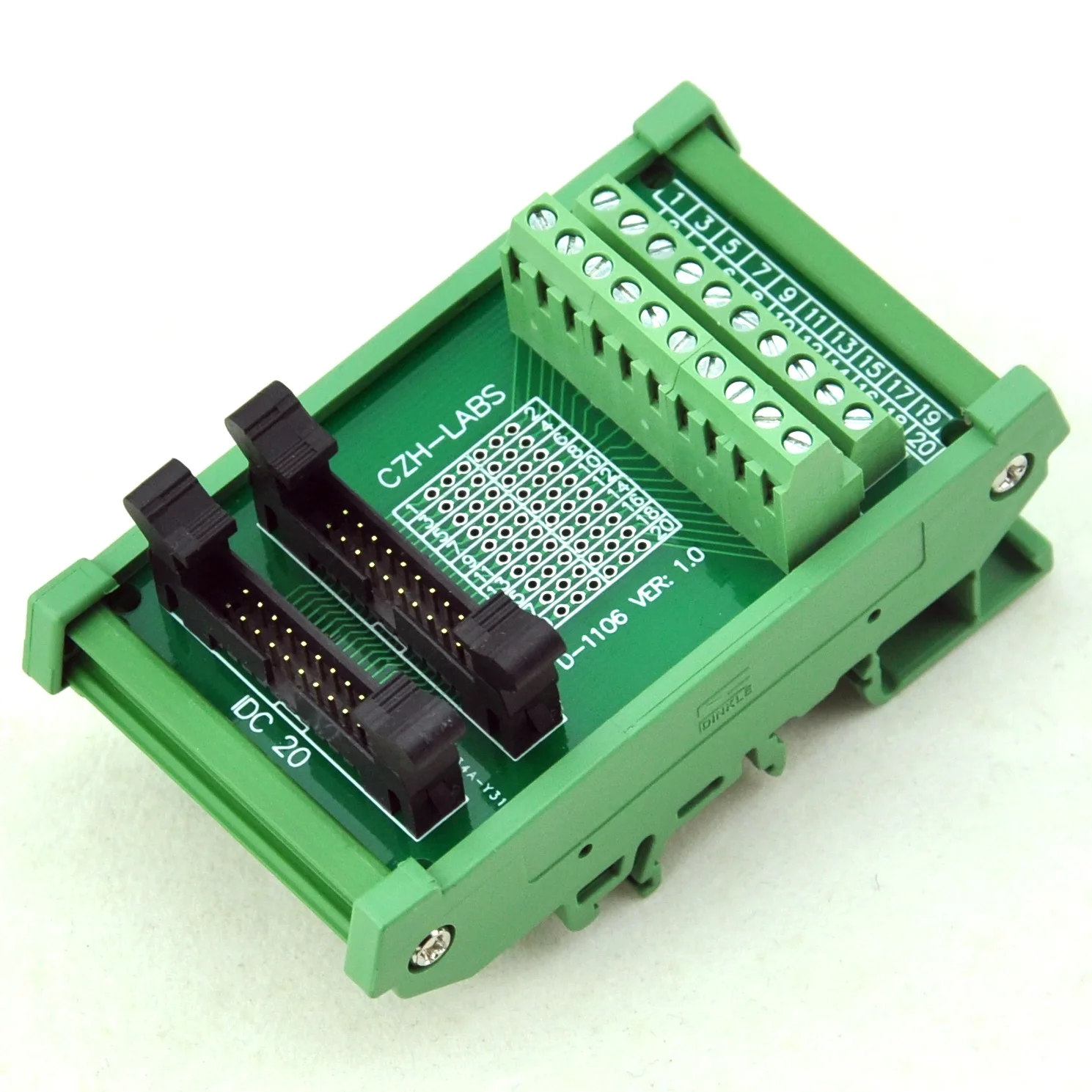 

CZH-LABS DIN Rail Mount Dual IDC-20 Pitch 2.0mm Male Header Interface Module, Breakout Board.