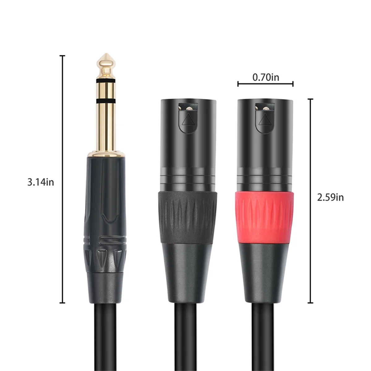 ABAN Jack 6.35mm 1/4 TRS Stereo to Double XLR Male Audio Cable Extension Cable Y Splitter Audio Cable 100cm