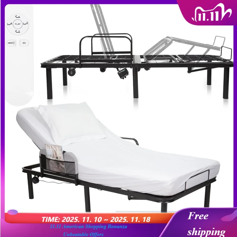 Adjustable Bed Base Frame (Twin) - Electric Heavy Duty Metal Platform Bed Frame with Adjustable Base for Hospital Mattress