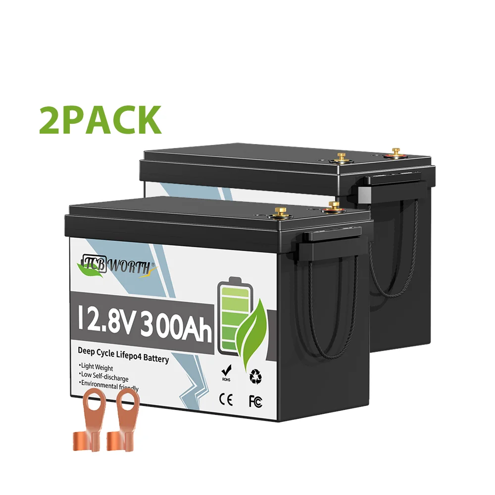 Batterie au Lithium LiFePO4 TCBWORTH 12V 300Ah, BMS intelligent 200A, batterie au Lithium Rechargeable pour camping-car, stockage d'énergie solaire, alimentation de secours