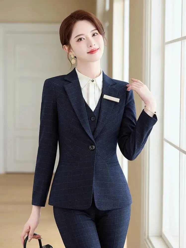 Tessuto di alta qualità Autunno Inverno Stili OL formali Abiti da lavoro da donna con pantaloni e giacche Cappotto Set di pantaloni professionali