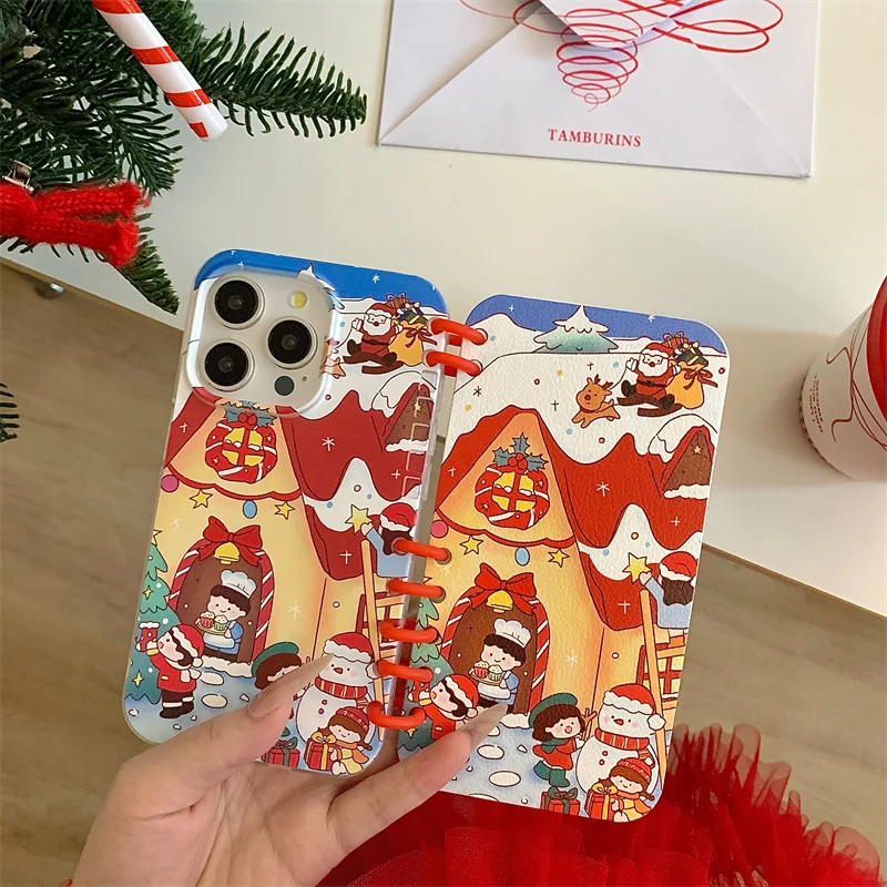 Christmas Snow house Flip Notebook phone case For iPhone 16 15 14 13 Pro Max iphone 16 plus case leather silicone Cover funda