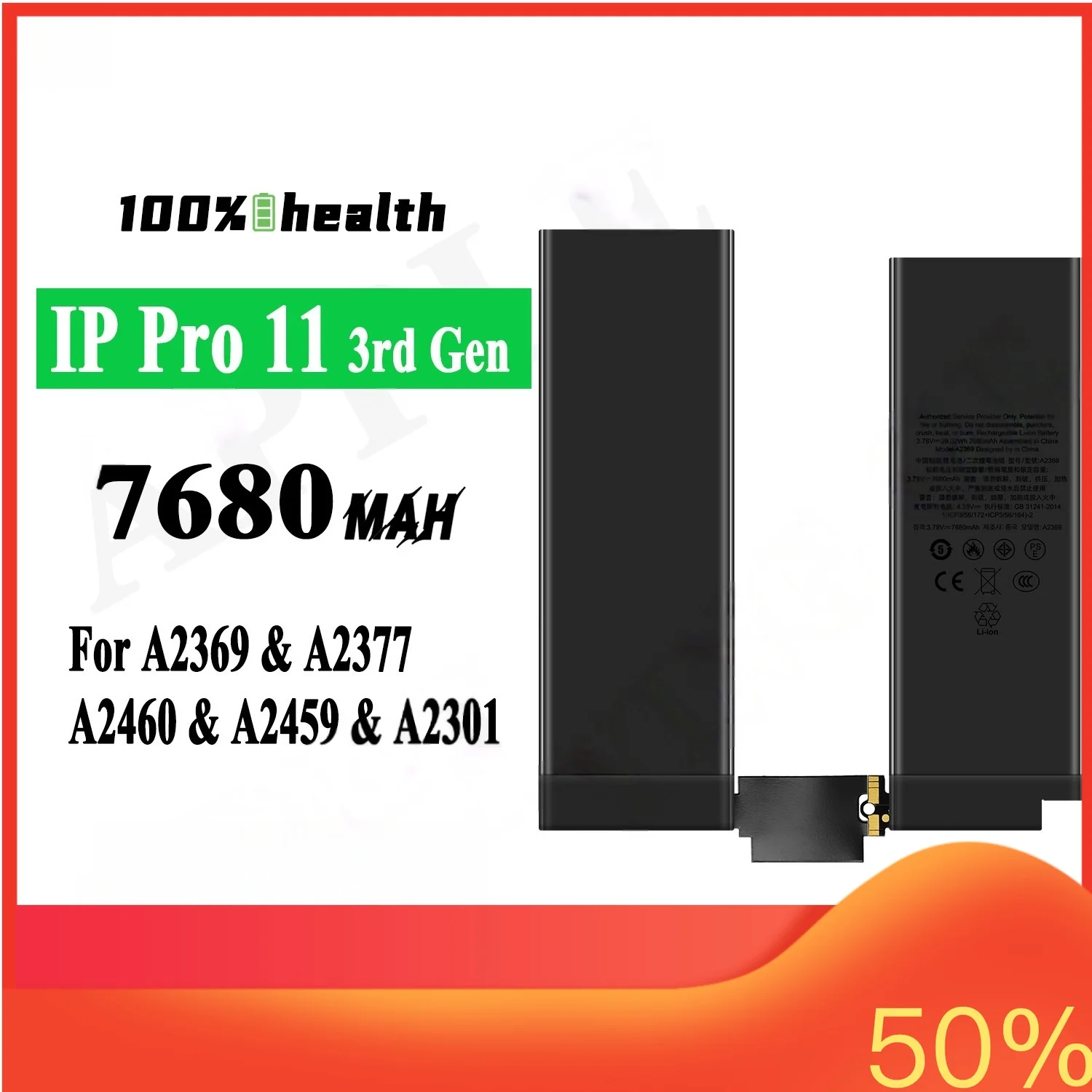 7680mAh Tablet Battery for Apple IPad Pro11 3rd Generation A2369 A2377 A2460 A2459 A2301 Lithium Rechargeable Battery