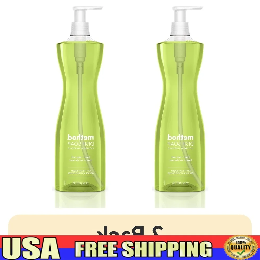 

2 упаковки биоразлагаемых мыла для посуды с ароматом лаймовой морской соли, ультра смазка, бутылка с жидким насосом на растительной основе, 18 унций, экологически чистая