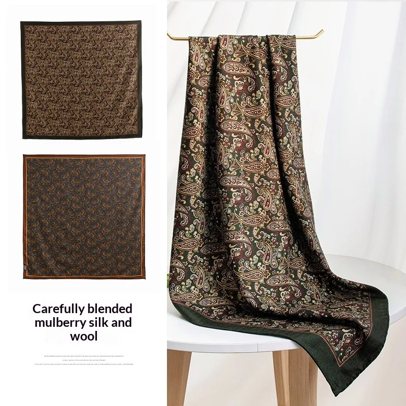 Retro versatile wool scarf for the elders, high-end fashion square scarf, warm sunshade, big shawl, commuter scarf, women