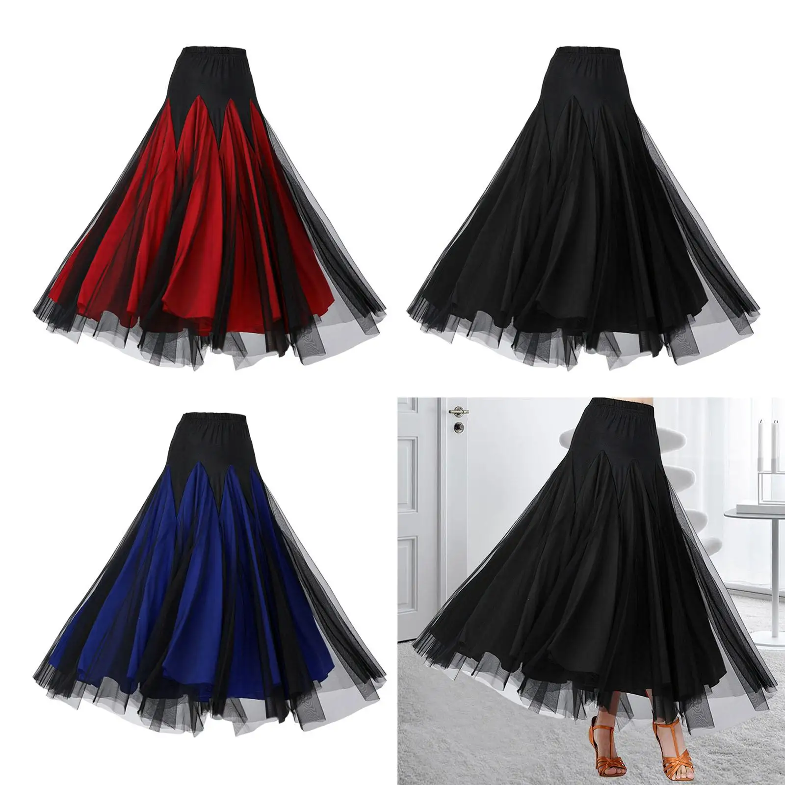 Women Ballroom Dance Skirt Big Swing Skirt Elegant Flamenco Skirt Modern Spanish