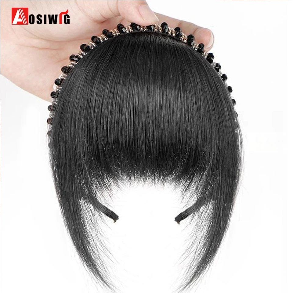 Rhinestone Headband Bangs hairpiece in one piece Synthetic Short Straight Bangs Hair Extension Fake Fringe For Women Hair Access