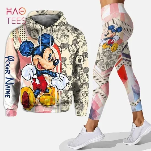 

2024 Disney Mickey Mouse Minnie 3D Women's Hoodie and Bottoms Set Minnie Yoga Pants Sports Pants Fashion Sports Set