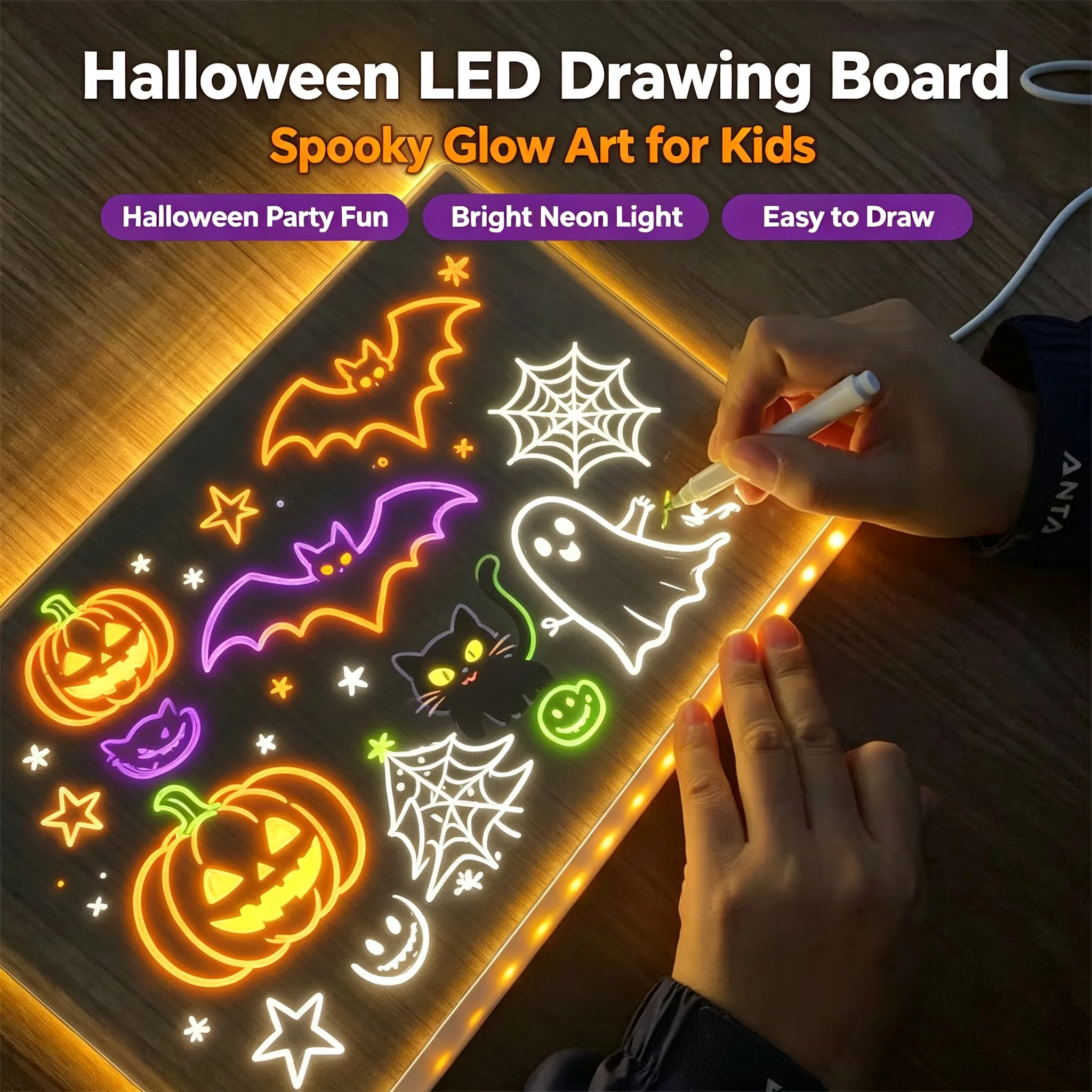 Magic Glow Kids LCD Light Up Doodle Board Reusable Erasable Writing Pad 3-6 Years Old Boy Girl Toy Gifts for Halloween Christmas