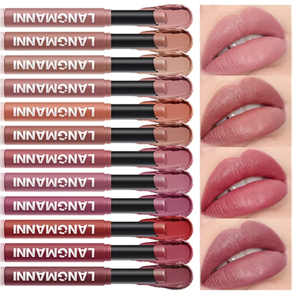 12 Colors Velvet Matte Lipstick Long Lasting Waterproof Lipstick Non-Stick Cup Lip Stain Tint Cosmetics Pencil Liner Makeup