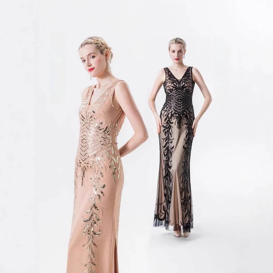 iny Pailletten Dr Ele Deep V Slim Langes Abendkleid Stage Dance Par New Sle Damen Faion Traditionelles Kostüm