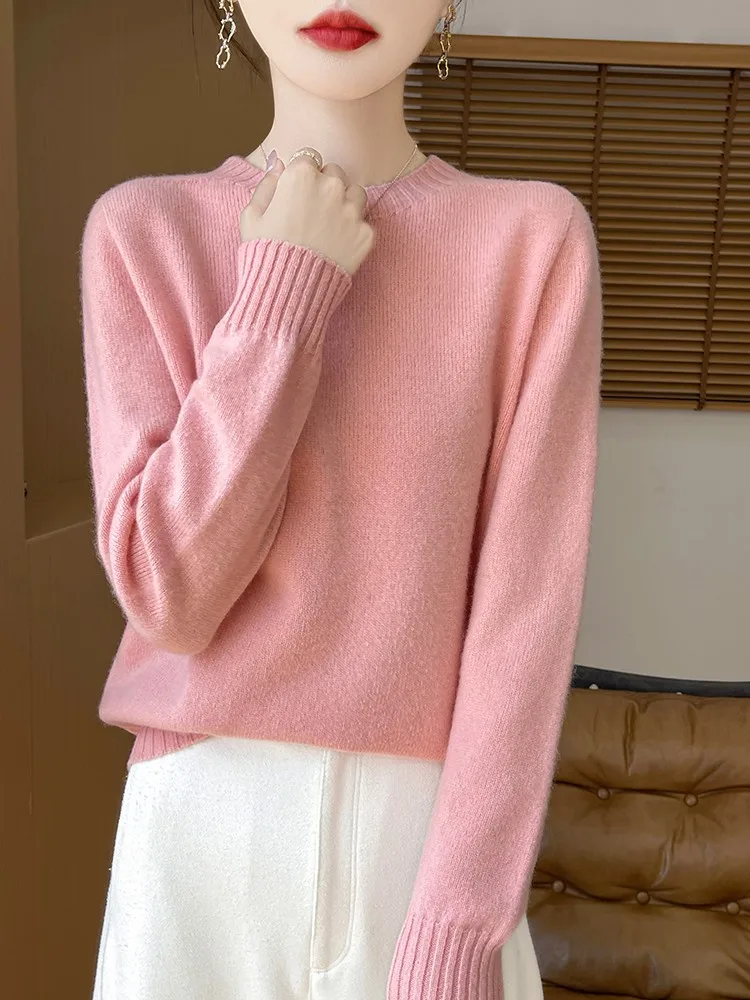 TLOML 2025 New Women O-Neck Pullover Sweater Autumn Winter 100% Merino Wool Knitwear Basic Soft Warm Bottoms Female Clothing Top