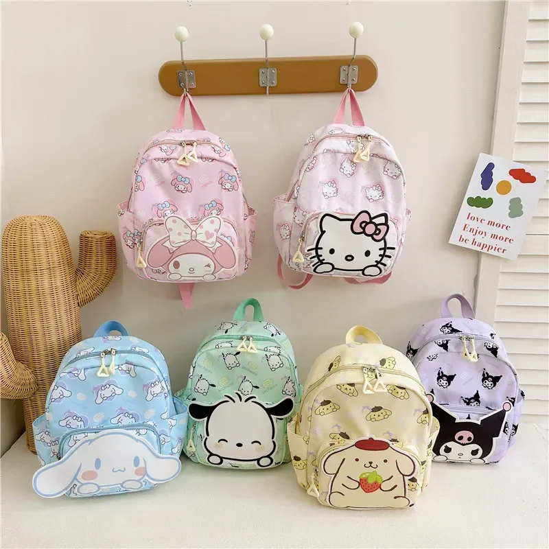 28x24CM Kawaii Sanrio Hello Kitty Cinnamoroll moja melodia Kuromi tornister studencki chłopcy dziewczęta Anime Kawaii Cartoon tornister