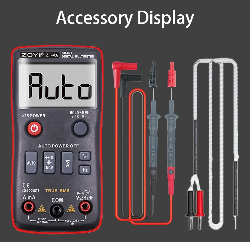 ZOYI ZT-A6 Knop Digitale Multimeter Professionele AC DC Spanning Stroom Weerstandstester met temperatuurmeting en NCV-plezier