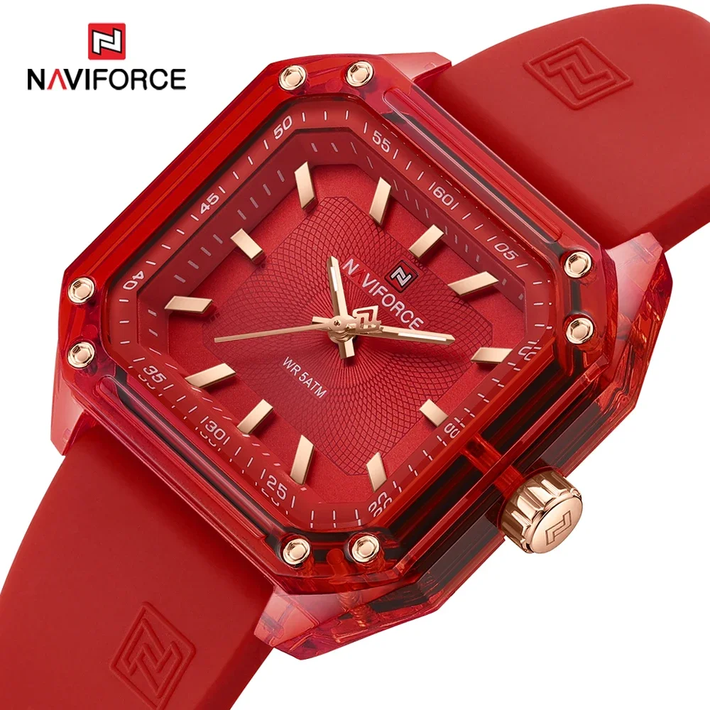

NAVIFORCE NF7106 Роскошные квадратные часы для женщин, водонепроницаемые светящиеся женские часы, кварцевые женские часы с ремешком из ТПУ