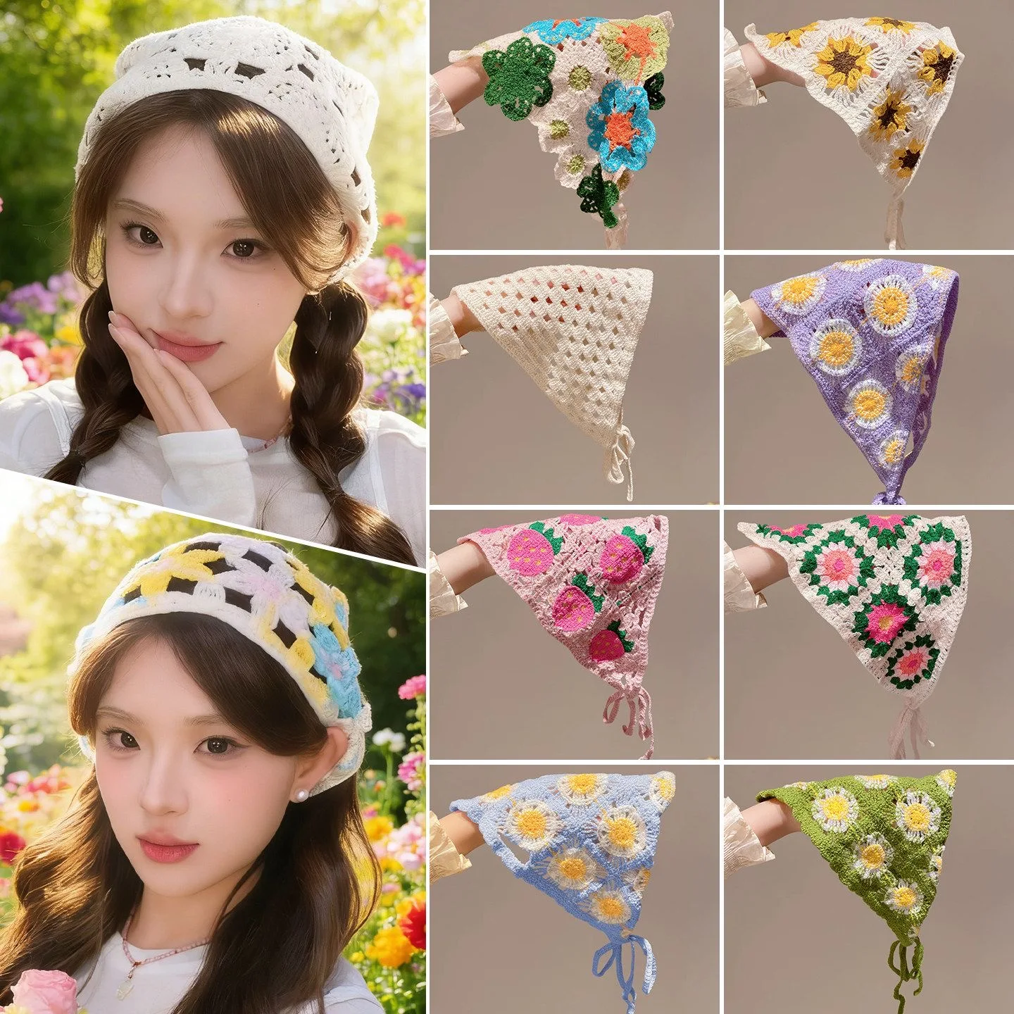 Summer Women's Thin Style Lace Triangular Scarf French Style Headscarf Headband Silk Scarf New 2026 Decoration Countryside Style