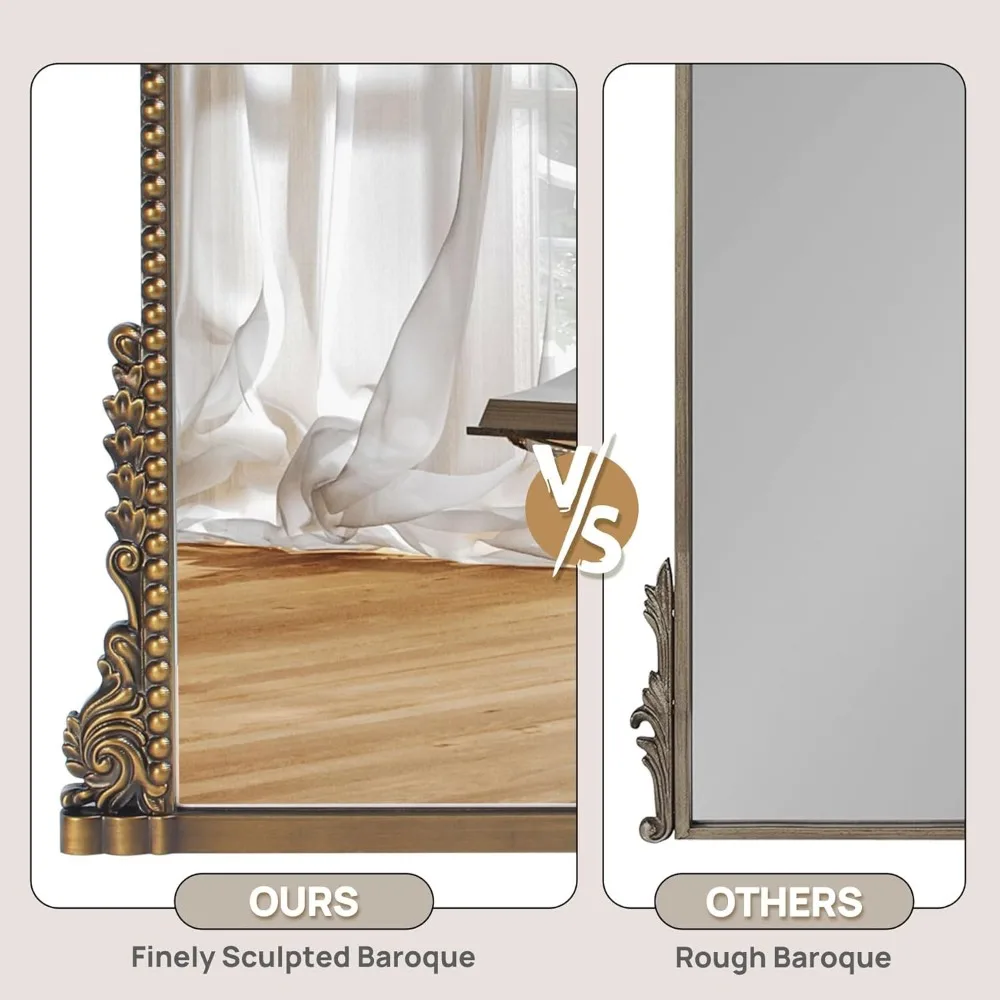 Elegant Baroque Style Arched Mirror with Antique Brass Frame, 24x32, Ideal for Entryways, Fireplaces, Living Rooms