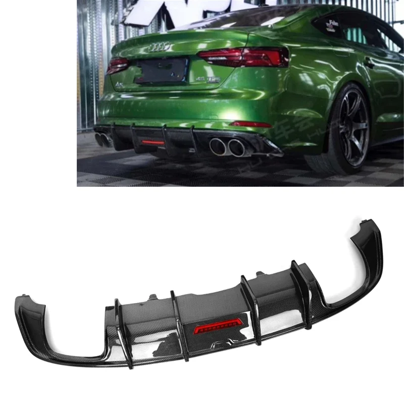 KB style Carbon fiber Car Bumpers Double Side  Exit For  A5 B9 S5 Sports 2017 2018 2019   Rear Bumper Diffuser