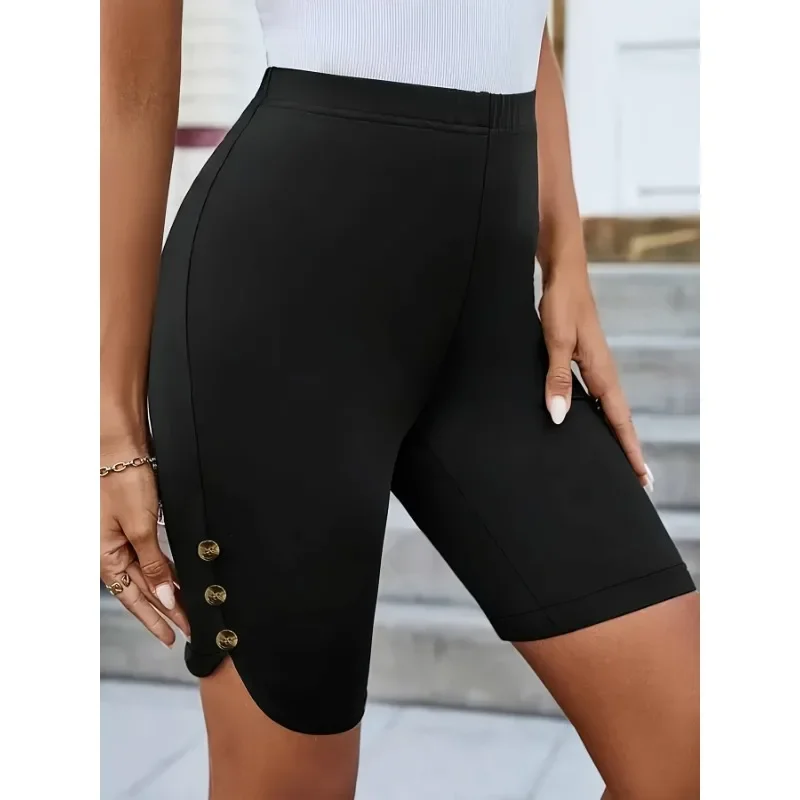 حجم كبير 1XL-5XL جديد النساء السراويل عالية الخصر طول الركبة بسط السراويل غير رسمية السيدات خفيفة الوزن مريح السراويل