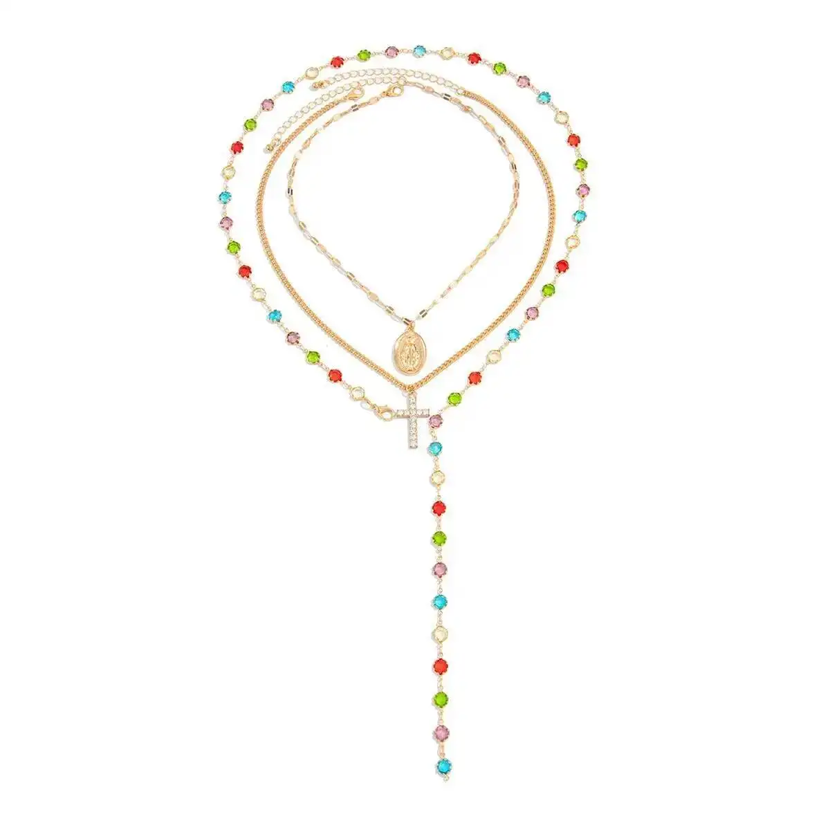 

3Pcs Boho Vintage Jesus Cross Pendant Choker Necklace Set for Women Goth Style Stackable Crystal Chain Christian Jewelry Gift