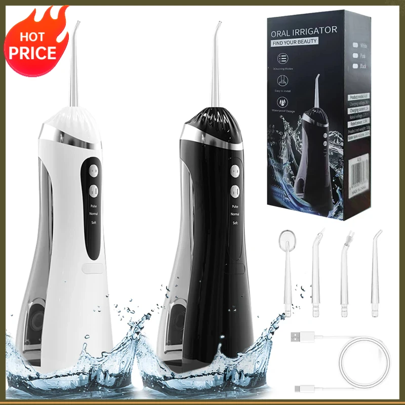 Electric oral irrigator 3 Cleaning Modes USB Rechargeable Waterproof IP65 Oral Irrigator 4 Nozzles Portable Dental Irrigators