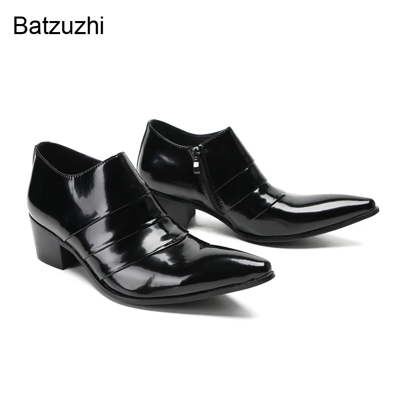 Batzuzhi-男性用のフォーマルレザーシューズ,ハイヒール6cm,パーティーシューズ,ファッショナブル,ブラック,ラージサイズ38-46