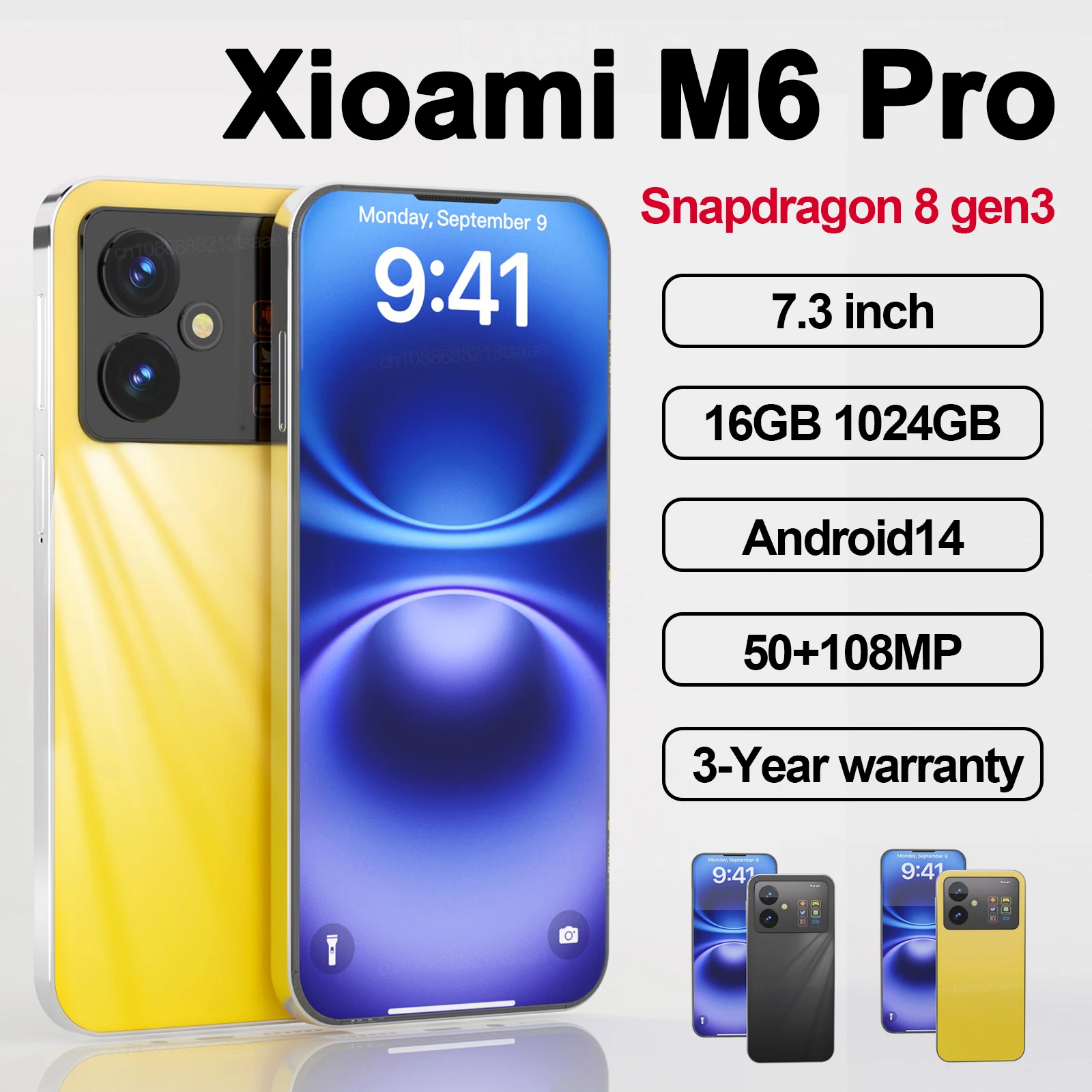 

Original M6 Pro Smartphone 7.3inch 16G+1TB Global Version xioami Snapdragon 8 gen3 Android14 50+108MP 4G/5G Mobile Phone NFC