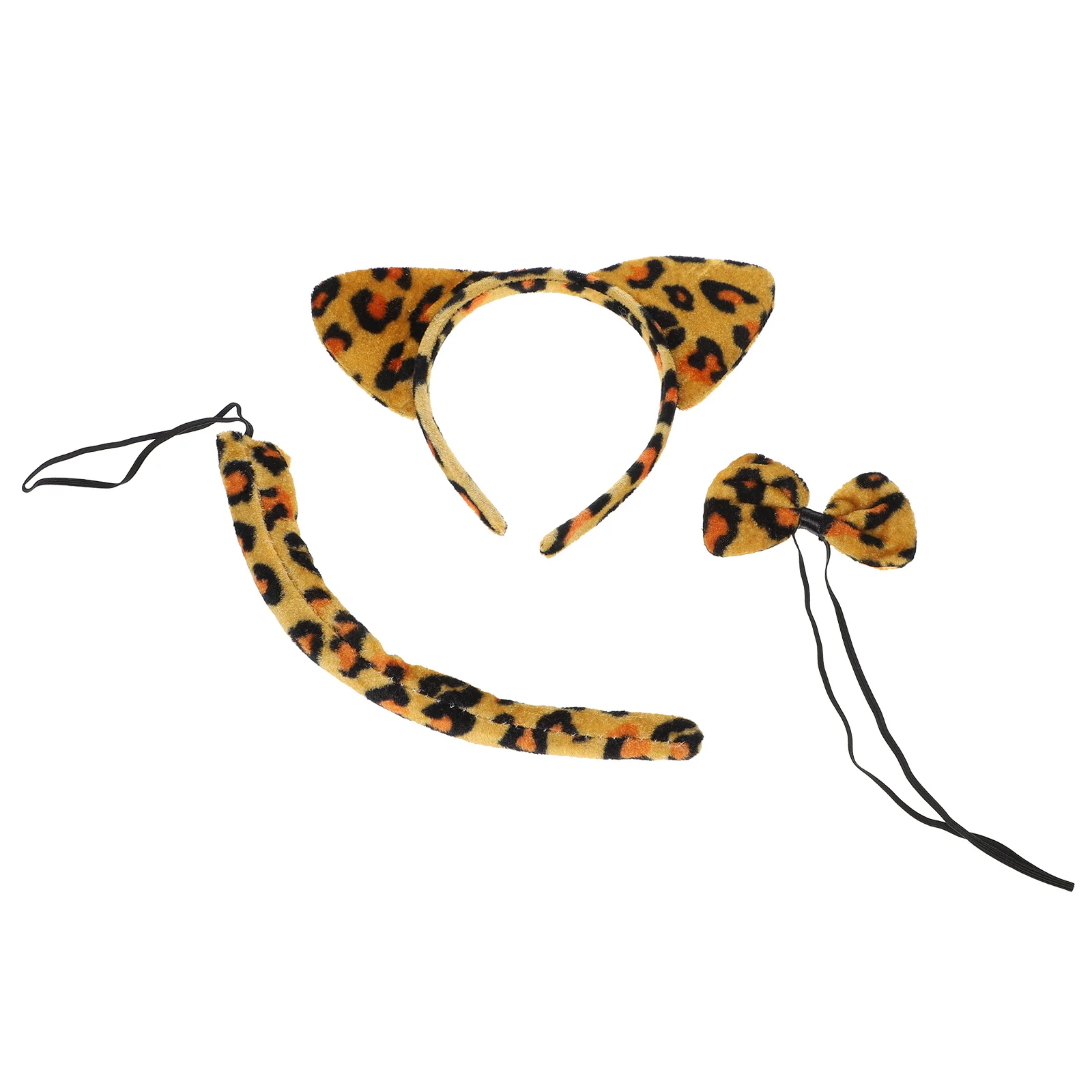 3Sets Leopard Headband Tail Bow Tie Cosplay Accessories Soft Comfortable Stage Performance Halloween Christmas Costume