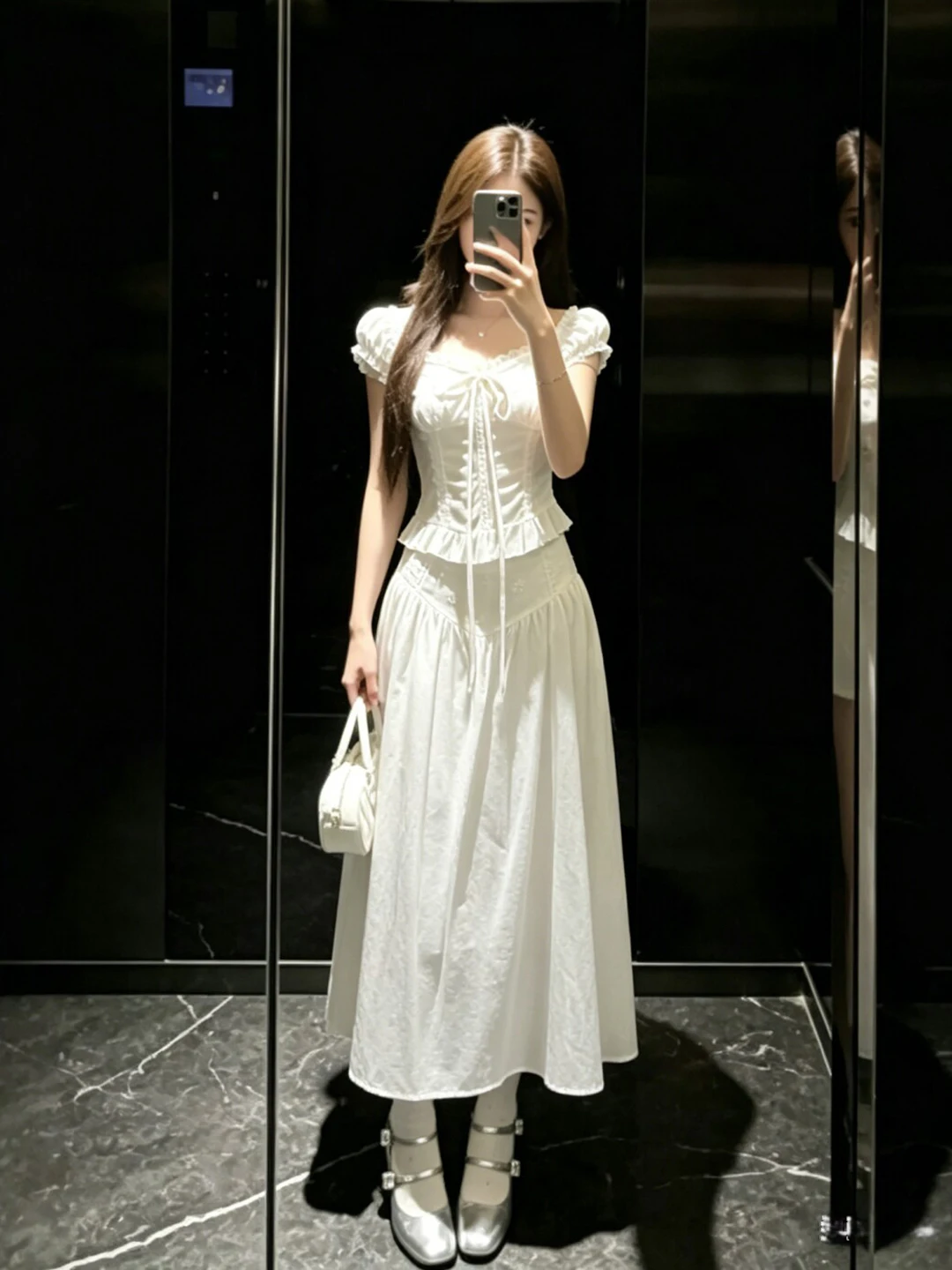 

Korean Style V-Neck Top And High Waist Skirt Two-Piece Set Comfortable Cotton Short Sleeve T-Shirt Casual Summer Outfit