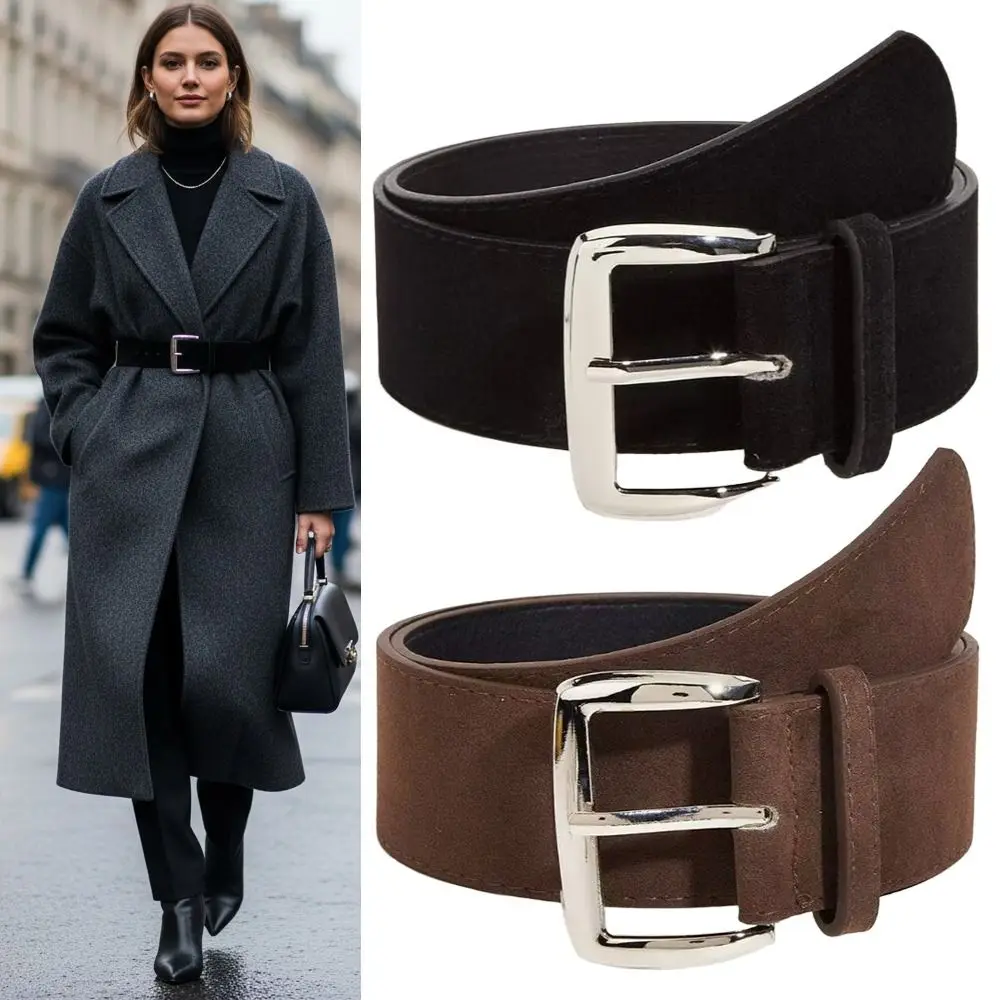 

Замшевый кожаный ремень с пряжкой в стиле ретро, роскошный дизайн, универсальный женский пояс, широкий пояс, пальто, юбка, украшение