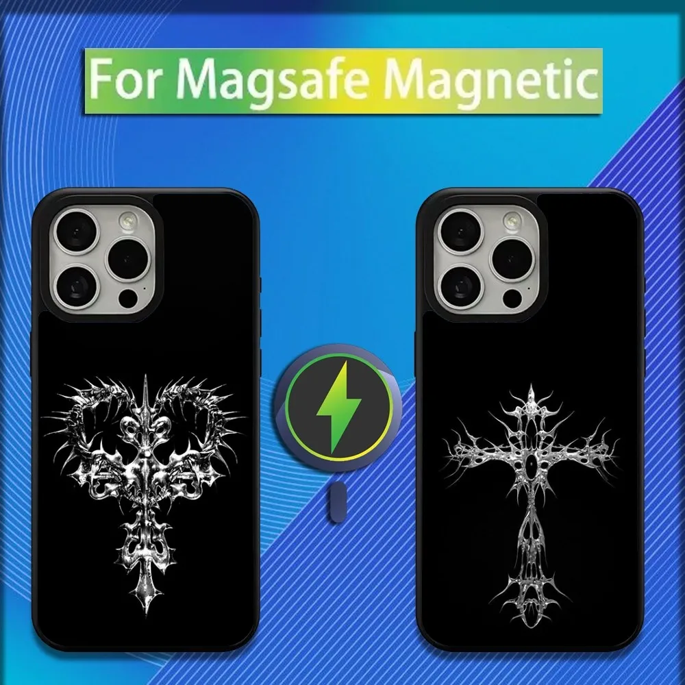 Line Gothic Cross COOL Phone Case For iPhone 16,15,14,13,12,11,Plus,Pro,Max,Mini Magsafe Magnetic Wireless Charging