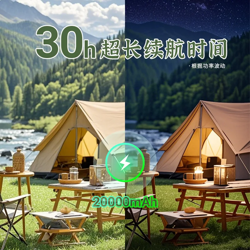 ใหม่ตั้งแคมป์กลางแจ้งความจุขนาดใหญ่อายุการใช้งานแบตเตอรี่สุดอัจฉริยะเขย่าหัวพัดลมชาร์จ USB แบบพกพา