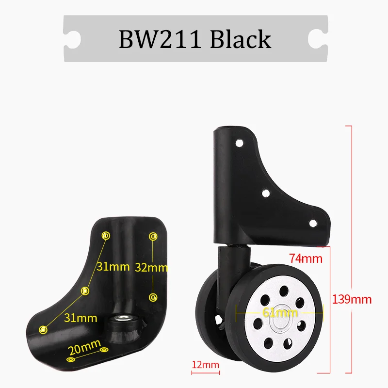 For BW211 Black Universal Wheel Replacement Suitcase Silent Smooth Shock Absorbing Durable Convenient Accessories Caster Wheels