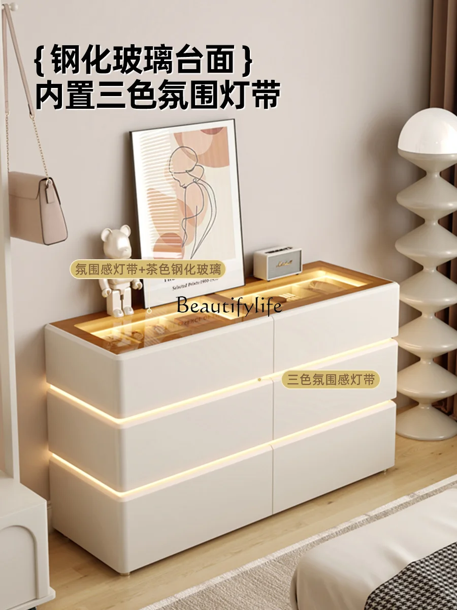 Cream wind, bedside chest, bedroom, large capacity, six-bucket drawer storage cabinet, narrow and ultra-thin 30cm