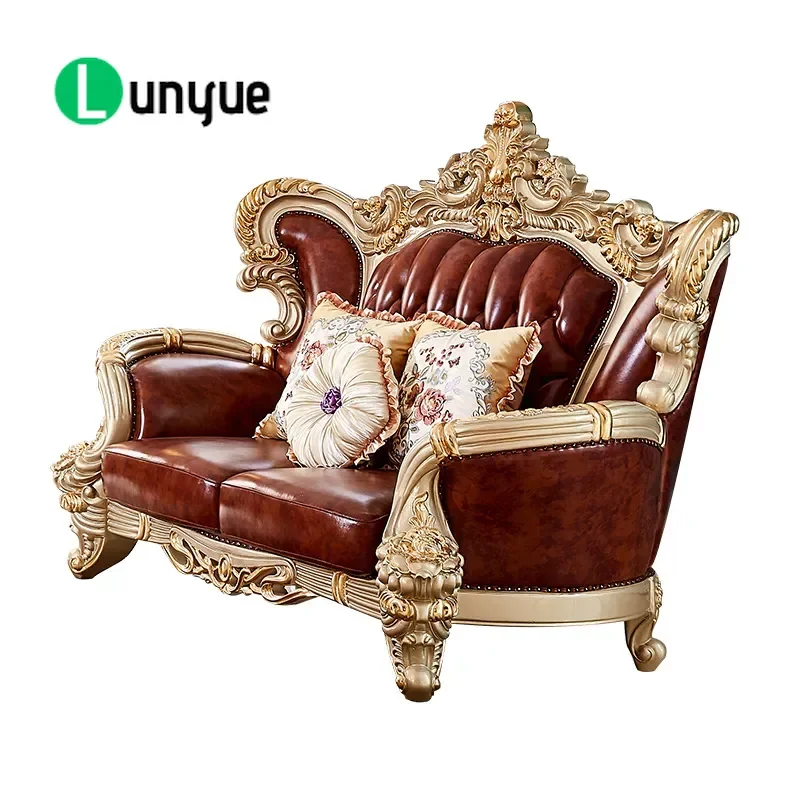 Large Villa Leather Sofa Set First Layer Cowhide European Style Living Room Furniture Combination Comfortable Durable Home