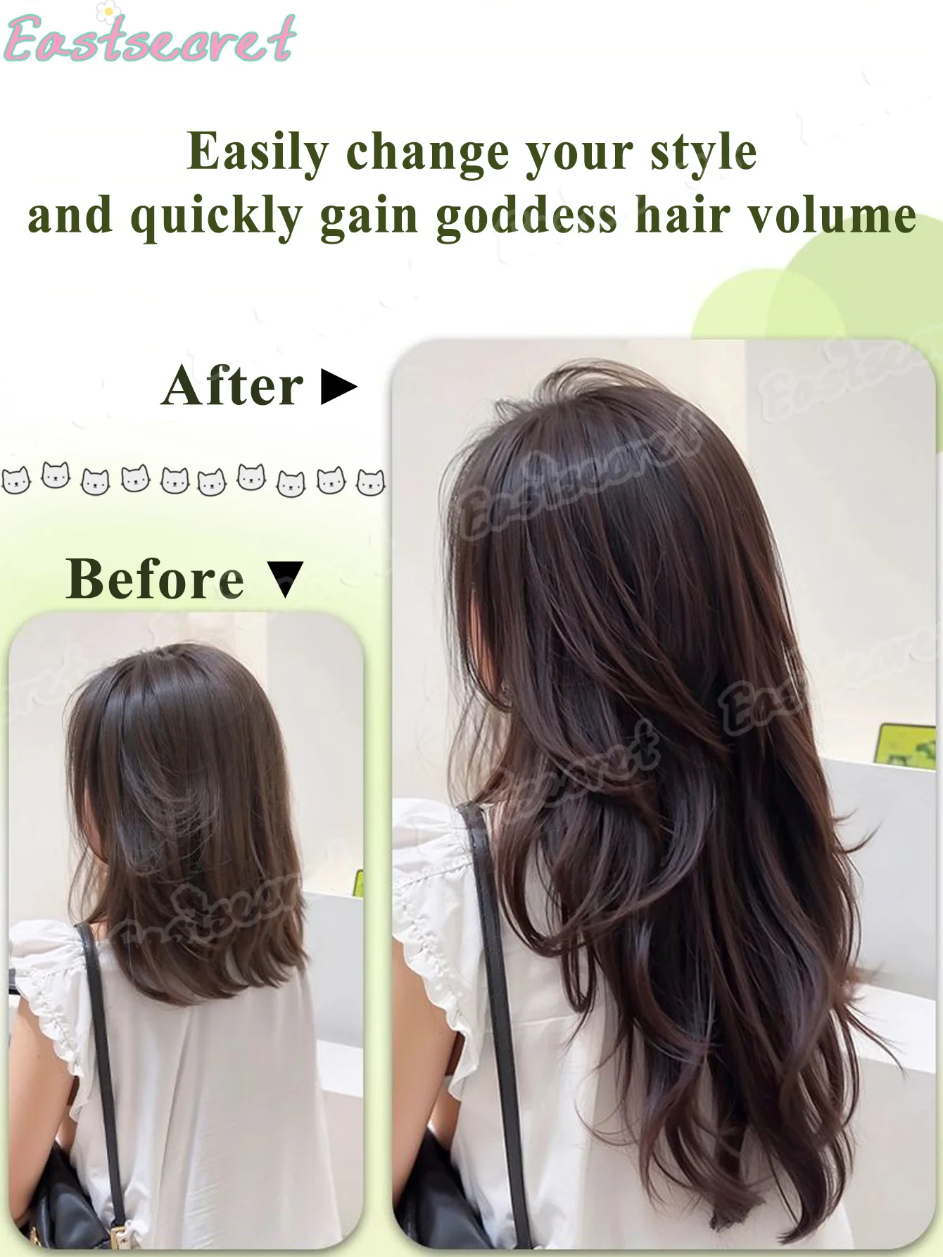 EAST 합성 긴 웨이브 5 클립 헤어 익스텐션 20인치 클립 온 헤어 익스텐션 여성용 고온 가짜 헤어