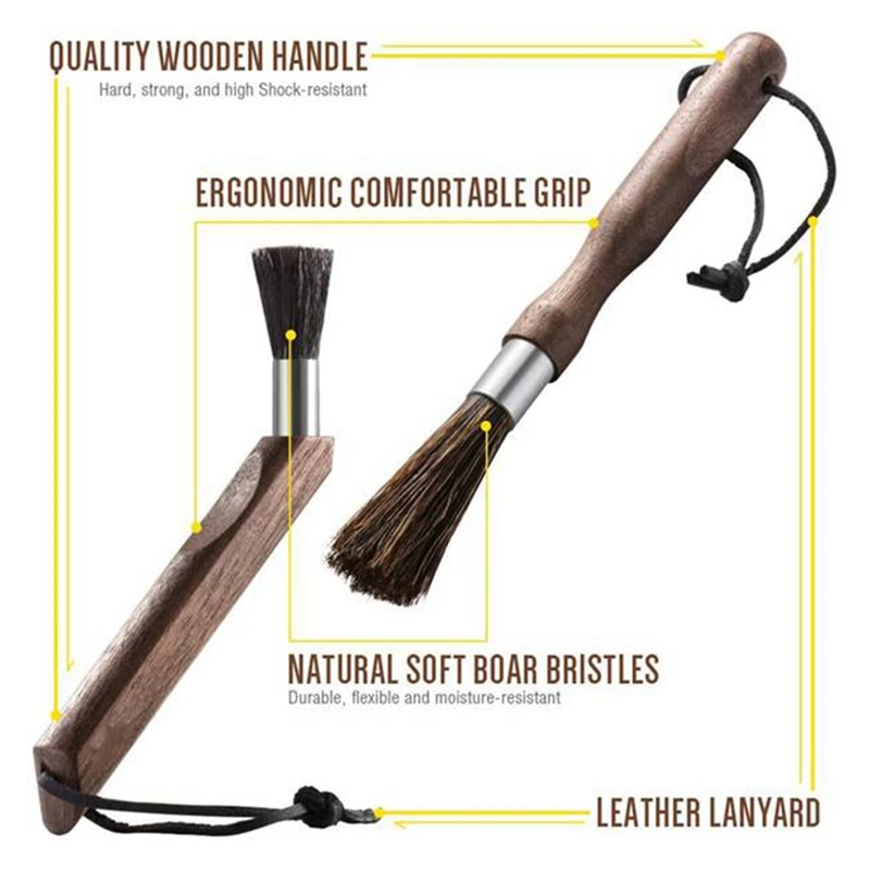 HOT SALE 2Pcs Coffee Grinder Cleaning Brush With Natural Bristles Lanyard Coffee Machine Brush Cleaner Tool For Barista Kitchen