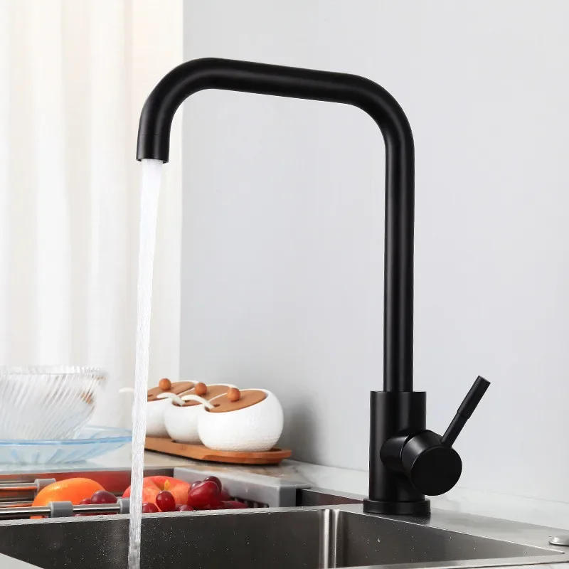 

Black Kitchen Faucets SUS 304 Rotating Sink Faucet Kitchen Single Hole Swivel Water Mixer Kitchen Tap