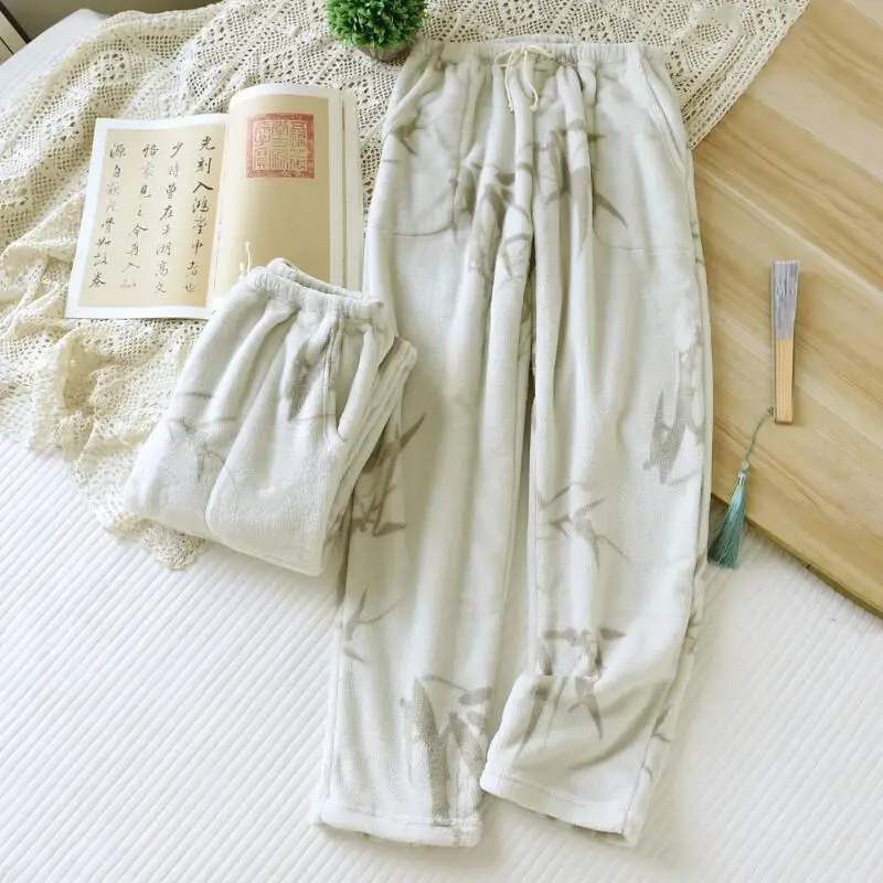 

Women's cartoon pajama pants autumn winter keep warm Comfortable Sleepwear homewear thicken Home pants loose Solid Color