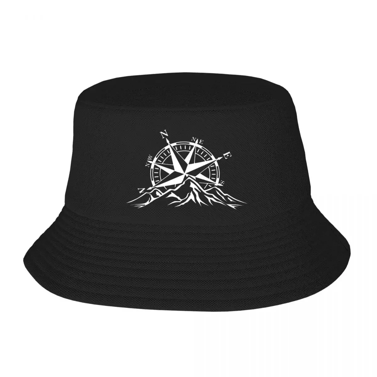 Custom Compass Rose Mountain Bucket Hat Men Women Fashion Summer Beach Sun Nautical Fisherman Cap