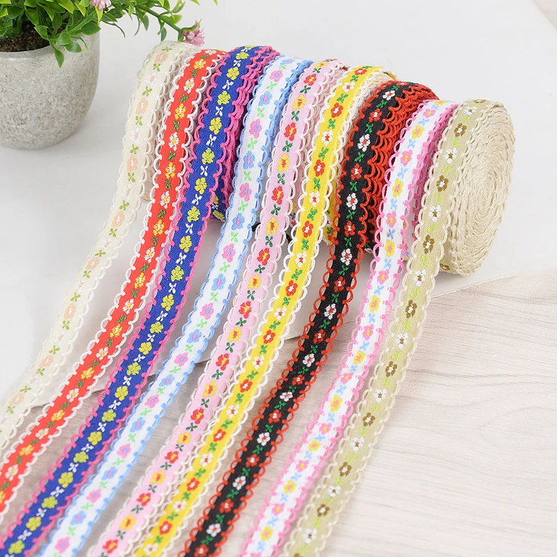 5Yards 12mm Colorful Flower Lace Trim Knitting Wedding Embroidered Ribbon Handmade Sewing Supply DIY Crafts Clothes Accessories