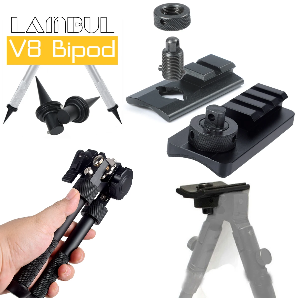 

Тактический адаптер-трипод V8 с 3 слотами, адаптер для бипода V8, крепление на планку Пикатинни 20 мм, ножки-шипы для бипода V8 для AR15, AK47, M16