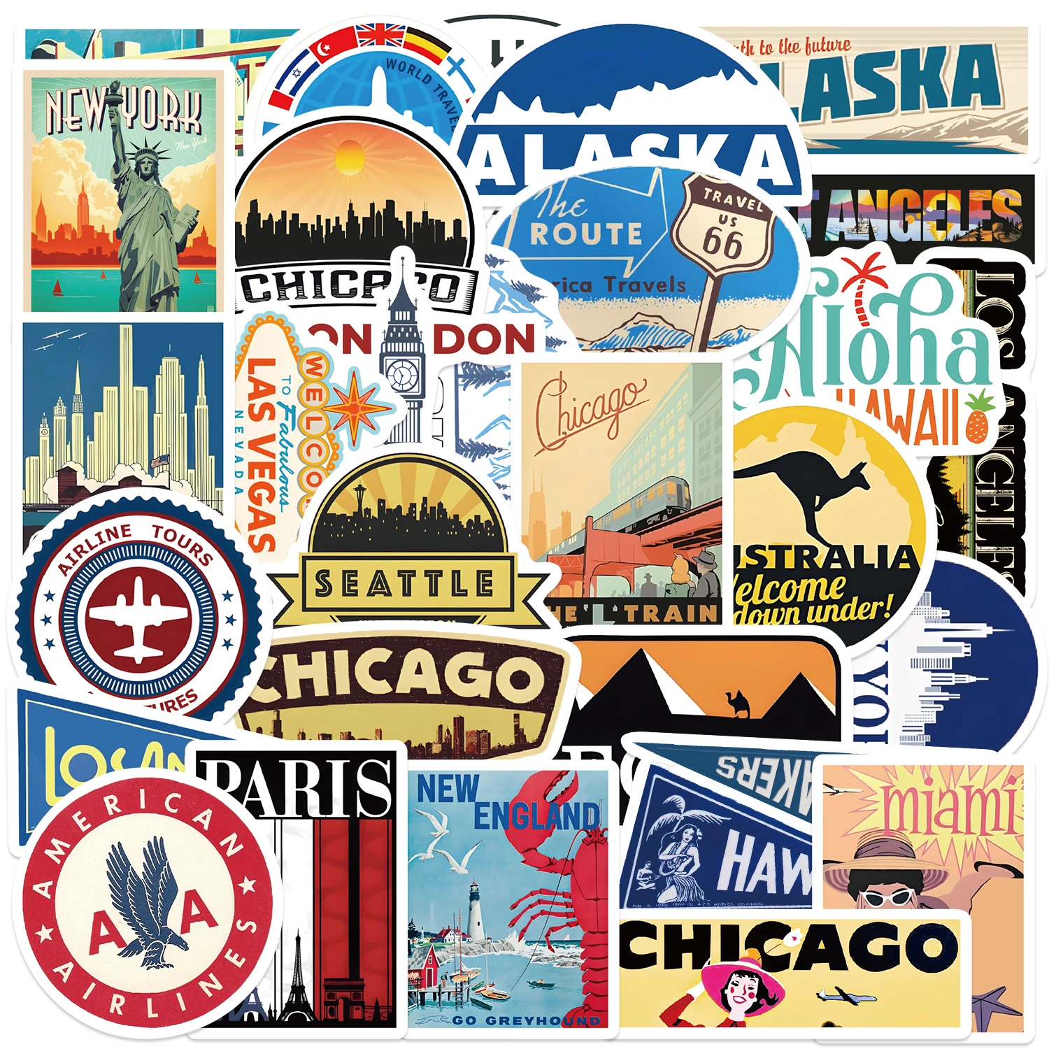 30pcs Retro Creative Sticker Pack Artistic Decoration Computer Water Cup Guitars Creative Waterproof Gift Decal